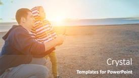  Presentation with family day - PPT layouts consisting of father-and-son-controlling-fly background and a coral colored foreground