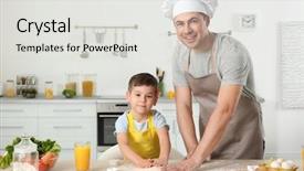  Presentation with cooking - PPT theme having father and son cooking together background and a light gray colored foreground