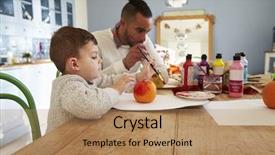  Presentation with halloween - Slide deck with father and son decorating halloween background and a  colored foreground