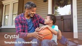  Presentation with silhouette of father and son - Beautiful PPT layouts featuring father and son discussing basketball backdrop and a coral colored foreground