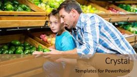  Presentation with grocery store - Cool new theme with father and son doing shopping in grocery store backdrop and a coral colored foreground
