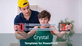  Presentation with father son and looking - Slides with father-and-son-doing-sport background and a ocean colored foreground