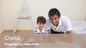  Presentation with architectural - Audience pleasing presentation consisting of father and son drawing architectural plans at home backdrop and a coral colored foreground