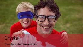  Presentation with superman - PPT theme with father and son dressed as superman in the garden background and a crimson colored foreground