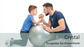  Presentation with friendly - Cool new slide set with parent training - father and son during friendly backdrop and a light gray colored foreground