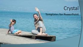  Presentation with dock - PPT layouts consisting of father and son enjoying summer vacation on sea dock background and a light blue colored foreground