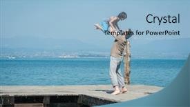  Presentation with dock - PPT layouts with father and son enjoying summer vacation on sea dock background and a light blue colored foreground