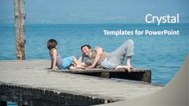  Presentation with dock - Beautiful PPT theme featuring father and son enjoying summer vacation on sea dock backdrop and a teal colored foreground