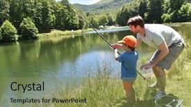 Presentation with mountain lake - Theme enhanced with father and son fishing together background and a gold colored foreground