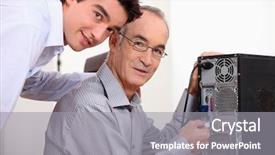  Presentation with father - Colorful presentation enhanced with generation computerscomputer - father and son fixing backdrop and a  colored foreground