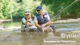  Presentation with fly - Beautiful slide deck featuring father and son fly-fishing backdrop and a coral colored foreground