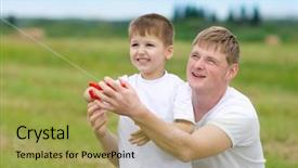  Presentation with kite - Theme enhanced with father and son fly a kite together in summer field background and a yellow colored foreground