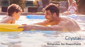  Presentation with pool side - Theme having father-and-son-have-fun background and a soft green colored foreground