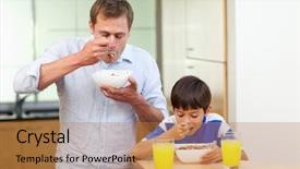  Presentation with father - PPT theme having father and son having cereals together background and a coral colored foreground