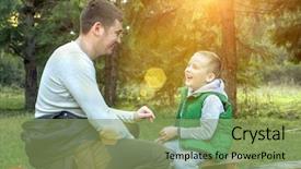  Presentation with family day - PPT theme with father and son hikers travel background and a seafoam green colored foreground