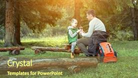  Presentation with father and son - Presentation theme consisting of father and son hikers travel background and a tawny brown colored foreground