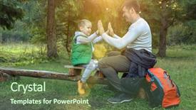  Presentation with happy holidays - Amazing slide set having father and son hikers travel backdrop and a tawny brown colored foreground