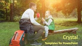  Presentation with family day - Slide set having father and son hikers travel background and a tawny brown colored foreground