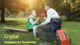  Presentation with journey - Slide set consisting of father and son hikers travel background and a tawny brown colored foreground