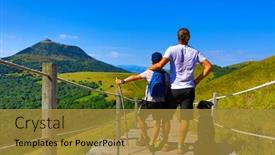  Presentation with hiking - PPT layouts having father-and-son-hiking-together background and a gold colored foreground