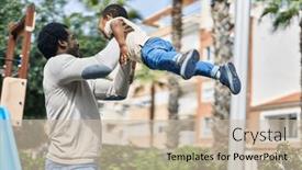  Presentation with playground - PPT layouts with father-and-son-holding-boy background and a soft green colored foreground