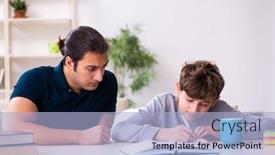  Presentation with exam - Slide set enhanced with father-and-son-in-exam background and a light blue colored foreground