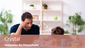  Presentation with exam - PPT theme consisting of father-and-son-in-exam background and a coral colored foreground