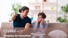  Presentation with exam - Slide deck having father-and-son-in-exam background and a coral colored foreground