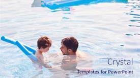  Presentation with aid - Cool new slides with father-and-son-in-outdoor backdrop and a sky blue colored foreground