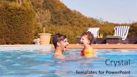  Presentation with swim - Beautiful theme featuring father-and-son-in-outdoor backdrop and a light blue colored foreground