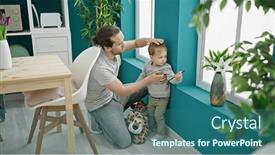  Presentation with measuring - Slide set with father-and-son-measuring-child background and a ocean colored foreground