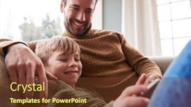  Presentation with mobile home - Slide deck with father-and-son-on-sofa background and a tawny brown colored foreground