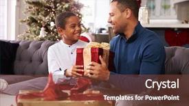  Presentation with christmas presents - Colorful slide deck enhanced with father and son opening christmas backdrop and a tawny brown colored foreground