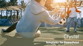  Presentation with dynamic - PPT theme consisting of father-and-son-play-football background and a coral colored foreground