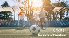  Presentation with dynamic - Presentation theme having father-and-son-play-football background and a coral colored foreground