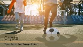  Presentation with dynamic - Slide deck having father-and-son-play-football background and a coral colored foreground