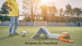  Presentation with dynamic - Presentation consisting of father-and-son-play-football background and a mint green colored foreground