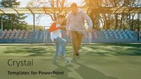  Presentation with dynamic - PPT layouts consisting of father-and-son-play-football background and a violet colored foreground