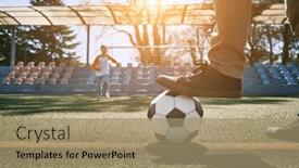  Presentation with dynamic - PPT theme having father-and-son-play-football background and a coral colored foreground