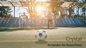  Presentation with dynamic - Presentation design with father-and-son-play-football background and a coral colored foreground