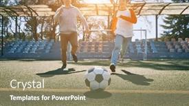  Presentation with dynamic - Presentation theme consisting of father-and-son-play-football background and a coral colored foreground