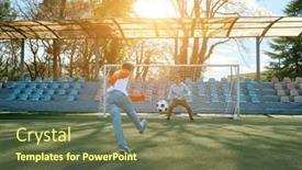  Presentation with dynamic - Presentation theme featuring father-and-son-play-football background and a tawny brown colored foreground