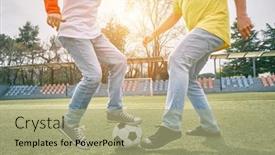  Presentation with dynamic - Theme with father-and-son-play-football background and a mint green colored foreground