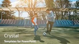  Presentation with dynamic - PPT theme having father-and-son-play-football background and a violet colored foreground