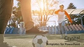  Presentation with dynamic - Presentation theme featuring father-and-son-play-football background and a coral colored foreground
