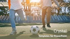  Presentation with dynamic - Presentation design having father-and-son-play-football background and a coral colored foreground