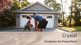  Presentation with father and son - Amazing PPT theme having father and son playing basketball backdrop and a lemonade colored foreground