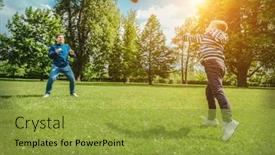  Presentation with public - Cool new PPT layouts with father-and-son-playing-football backdrop and a gold colored foreground