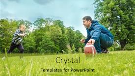  Presentation with weekend - Audience pleasing slide deck consisting of father-and-son-playing-football backdrop and a yellow colored foreground