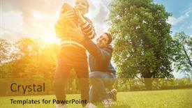  Presentation with weekend - Beautiful PPT theme featuring father-and-son-playing-football backdrop and a gold colored foreground